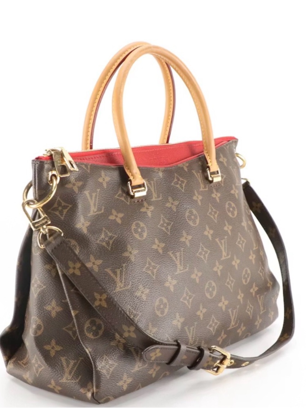 Louis Vuitton Pallas MM Two-Way Bag in Monogram Canvas and Red Leather